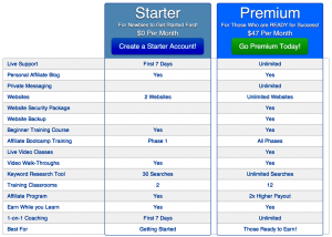 Image of Wealthy Affiliate comparison grid.